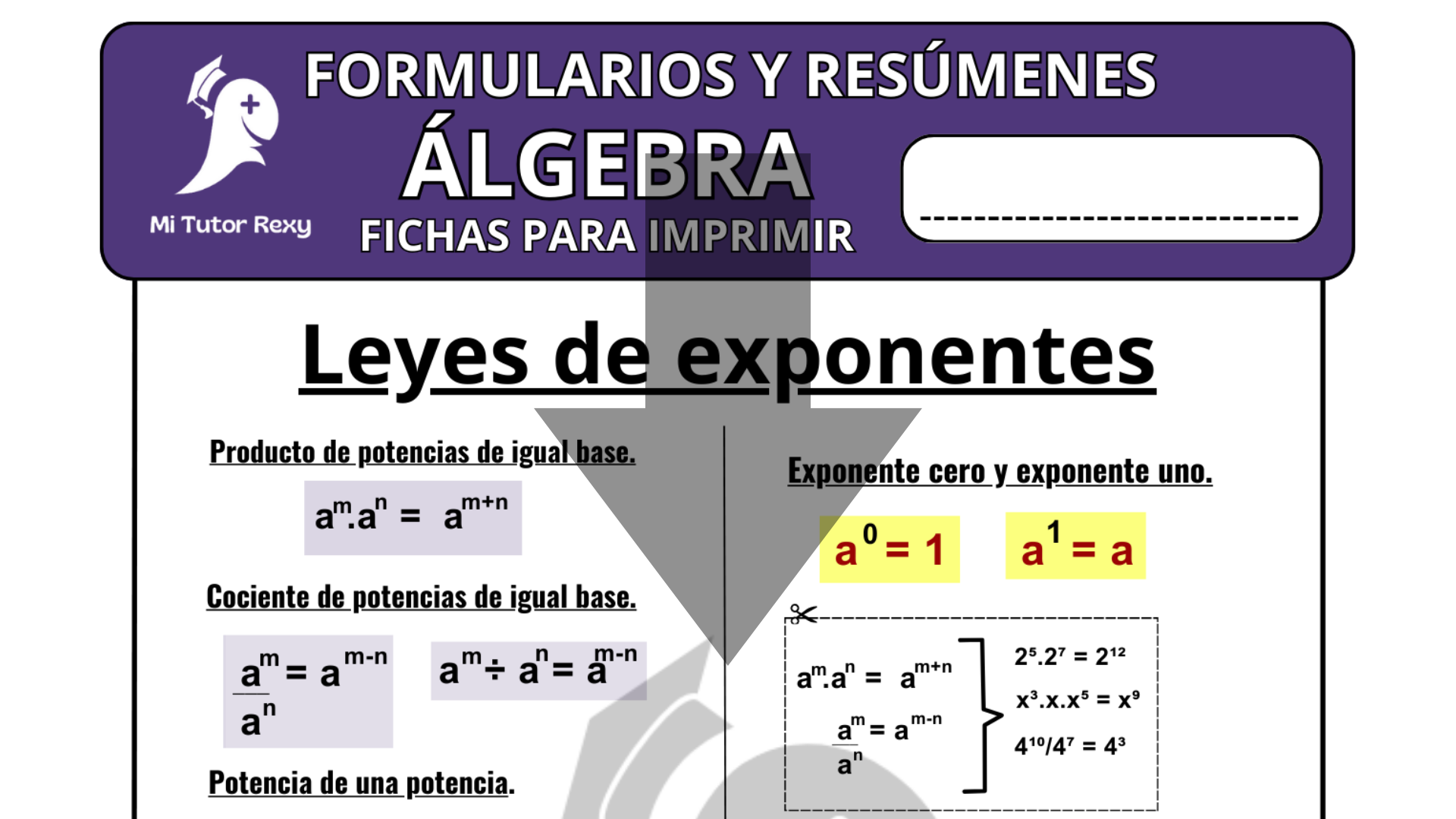 algebra ejercicios, algebra, fichas para imprimir leyes de exponentes, leyes de exponentes, leyes de exponentes formulas, formulario leyes de exponentes, resumen leyes de exponentes, leyes de exponentes ejemplos, potencia de un producto, potencia de un cociente, potencia de potencia, potencia sin parentesis, potenciacion, potenciacion ejercicios, ejercicios de potenciacion, exponente fraccionario, exponente negativo, exponente cero, potenciacion formulas, fichas de algebram fichas potencias, leyes de exponentes fichas, fichas para imprimir,