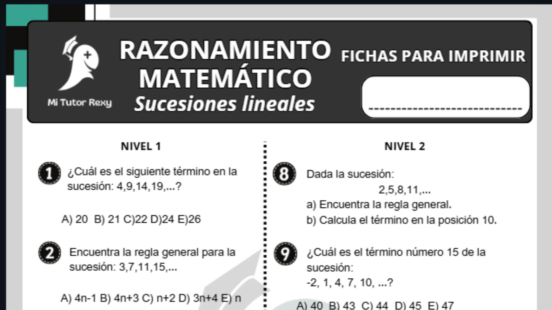 sucesiones lineales ejercicios resueltos, cómo encontrar el término general de una sucesión, sucesiones aritméticas para secundaria, ejercicios de sucesiones lineales con solución paso a paso, fórmula del término general de una sucesión aritmética, problemas de sucesiones numéricas para imprimir, sucesiones lineales explicadas fácil, diferencia común en sucesiones aritméticas, matemáticas sucesiones para niños y jóvenes, guía práctica de sucesiones aritméticas