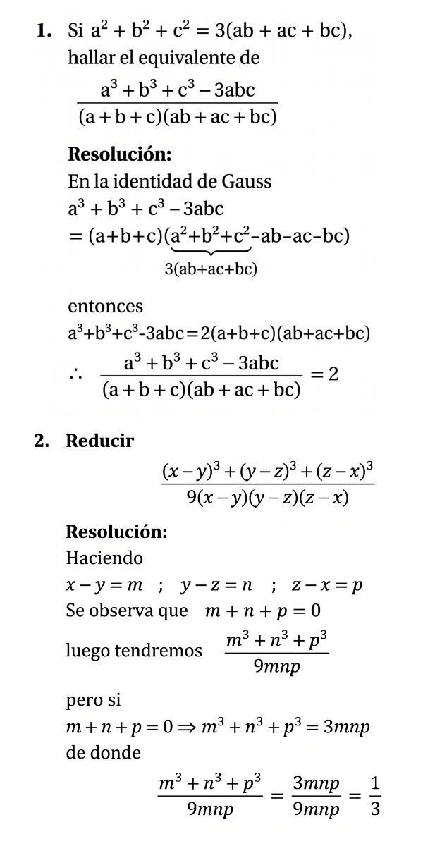 identidad de gauss productos notables
